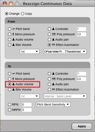 Step 13 - Select the destination parameter (audio volume in this example, but any other parameter can be chosen)