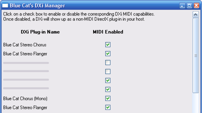 Blue Cat's DXi Manager - Enable DXi plug-ins in non DXi-aware applications (Freeware) Blue Cat's DXi Manager - Enable DXi plug-ins in non DXi-aware applications (Freeware)