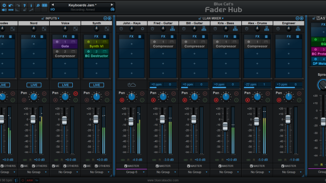 Blue Cat's Fader Hub - Play with other musicians over the network and record the session with multiple tracks. Blue Cat's Fader Hub - Play with other musicians over the network and record the session with multiple tracks.