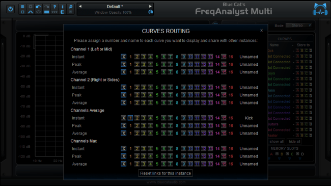 Blue Cat's FreqAnalyst Multi - Route your output curves with the routing panel
