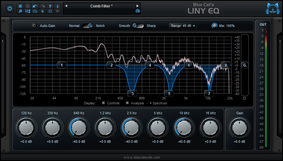 Blue Cat's Liny EQ - Single channel EQ, with spectrum display.