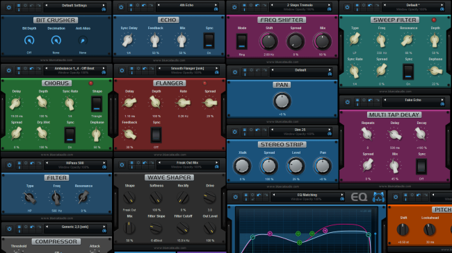 Blue Cat's PatchWork - Inludes 25 top notch built-in audio effects: EQ, compressor, gate, ducker, flanger, phaser, delays...