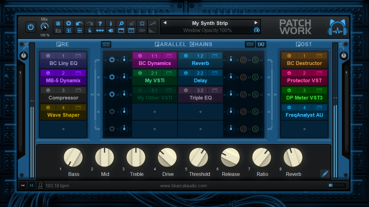 Blue Cat's PatchWork - Fully Configurable Plug-Ins Chainer and Multi FX / Standalone Host or Plug-In Blue Cat's PatchWork - Fully Configurable Plug-Ins Chainer and Multi FX / Standalone Host or Plug-In