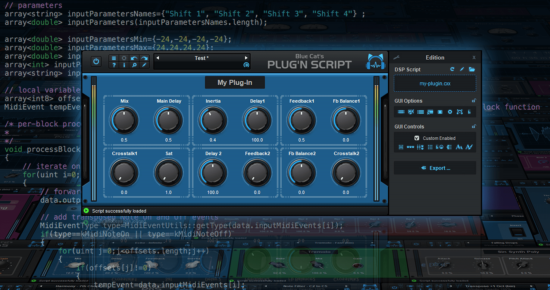 Blue Cat's Plug'n Script - Scriptable audio / MIDI effects processor and virtual instrument Blue Cat's Plug'n Script - Scriptable audio / MIDI effects processor and virtual instrument