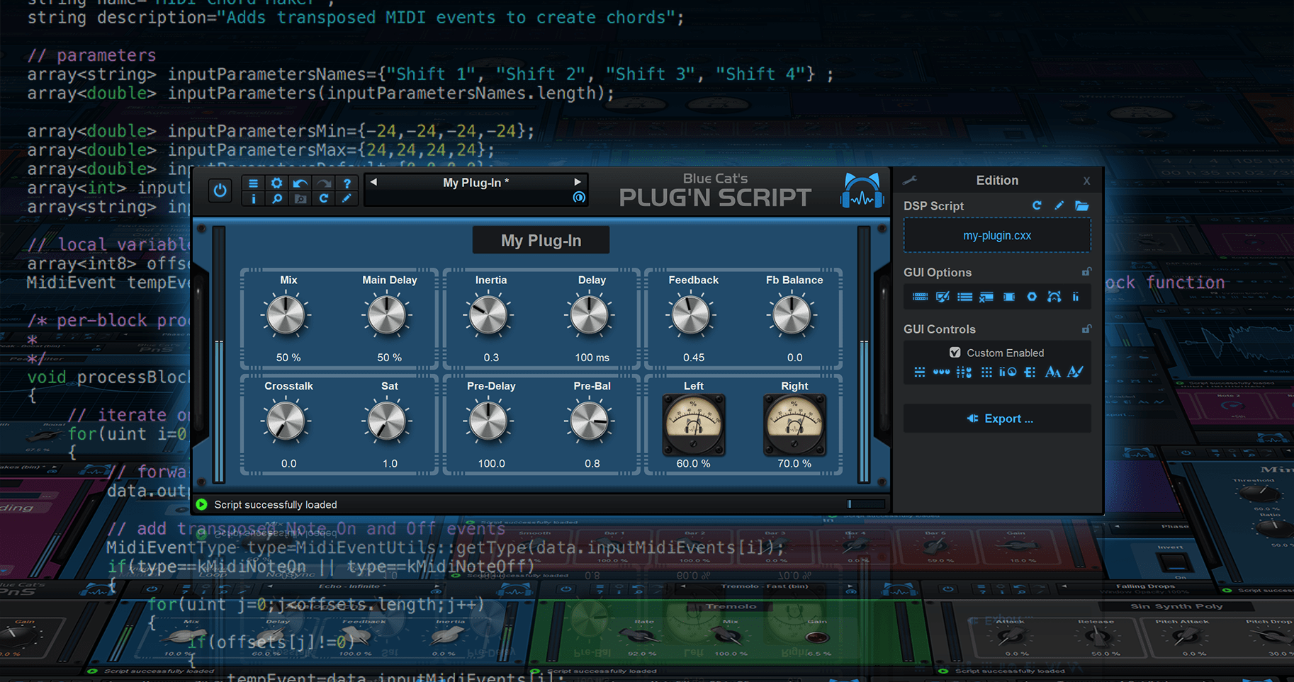 Blue Cat's Plug'n Script - Scriptable audio / MIDI effects processor and virtual instrument Blue Cat's Plug'n Script - Scriptable audio / MIDI effects processor and virtual instrument