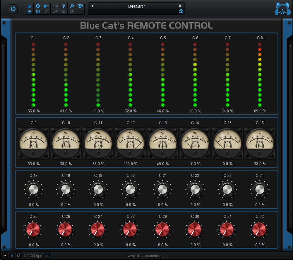 Blue Cat's Remote Control - Use meters and knobs to monitor and send MIDI messages simultaneously