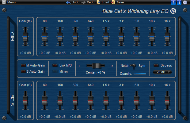 Blue Cat's Widening Liny EQ - Mid-Side Linear Phase Equalizer (RTAS, DX, AU and VST Plug-in)