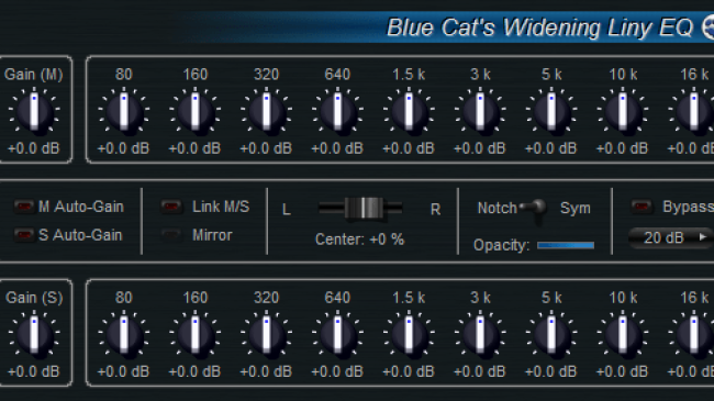 Blue Cat's Widening Liny EQ - Mid-Side Linear Phase Equalizer (RTAS, DX, AU and VST Plug-in) Blue Cat's Widening Liny EQ - Mid-Side Linear Phase Equalizer (RTAS, DX, AU and VST Plug-in)