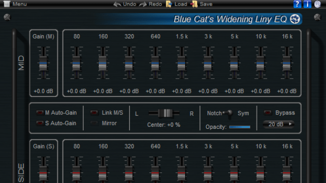 Blue Cat's Widening Liny EQ - Mid-Side Linear Phase Equalizer (RTAS, DX, AU and VST Plug-in) Blue Cat's Widening Liny EQ - Mid-Side Linear Phase Equalizer (RTAS, DX, AU and VST Plug-in)